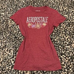 Aeropostale Burgundy Floral Logo Short Sleeve Tee